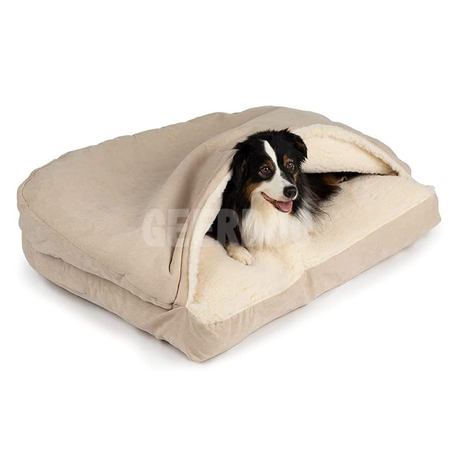 Rectángulo de lujo Cozy Cave Cama para dormir para mascotas con microgamuza GRDDC-14