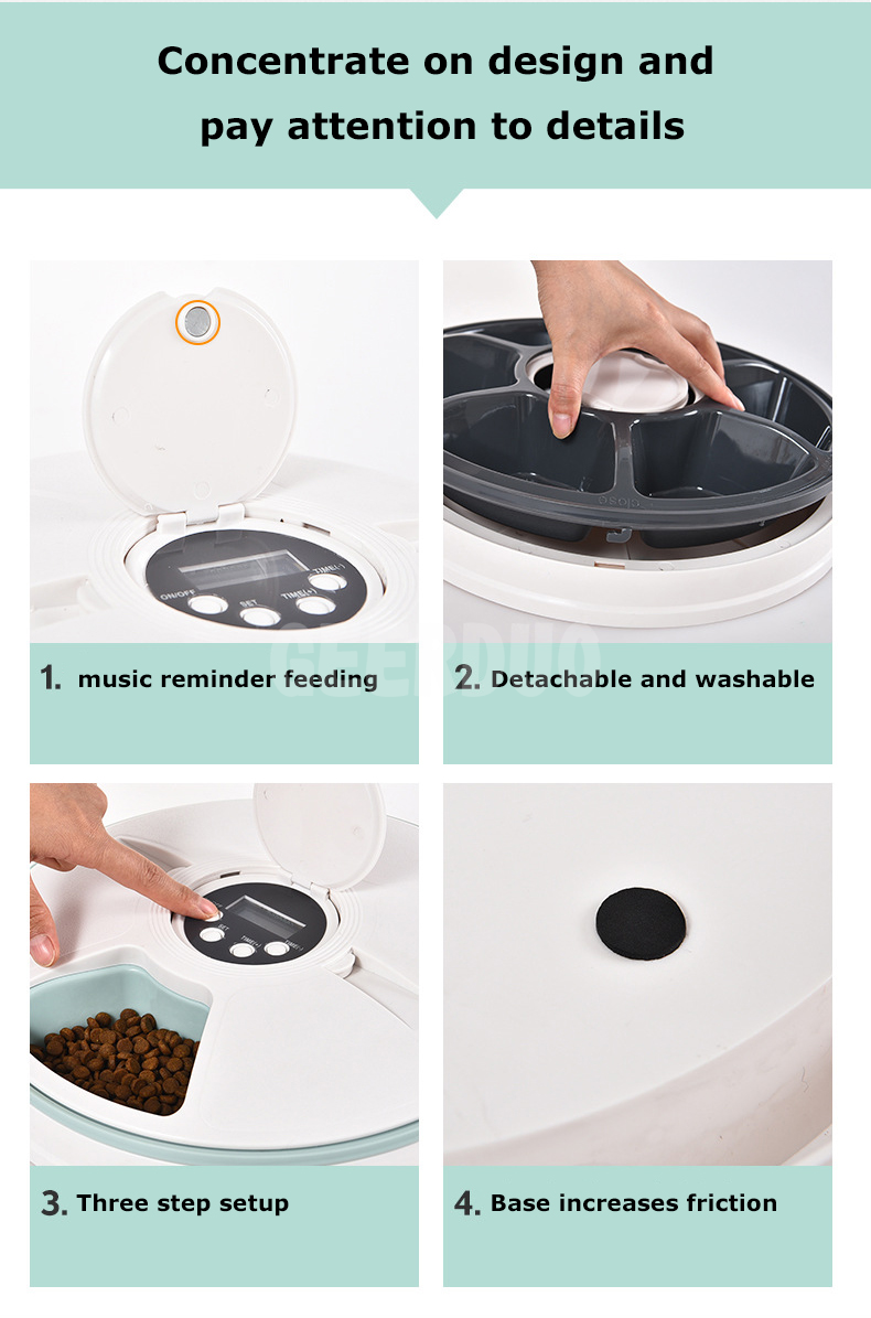 Alimentador automático de 6 comidas para mascotas - Dispensador de comida seca para gatos (5)