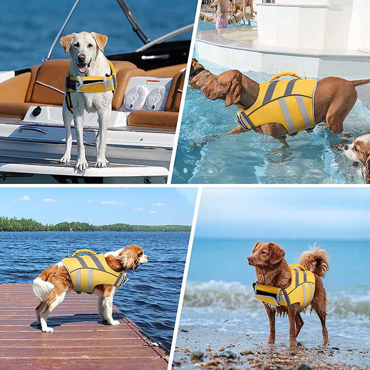 Chaleco salvavidas para perros con rayas reflectantes, alta visibilidad ajustable, Ripstop, con traje de baño de alta flotación GRDAJ-5
