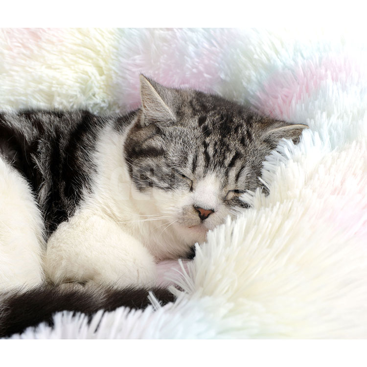 Múltiples colores de felpa suave de piel sintética esponjosa Donut mascota perro gato cama para dormir GRDDB-3