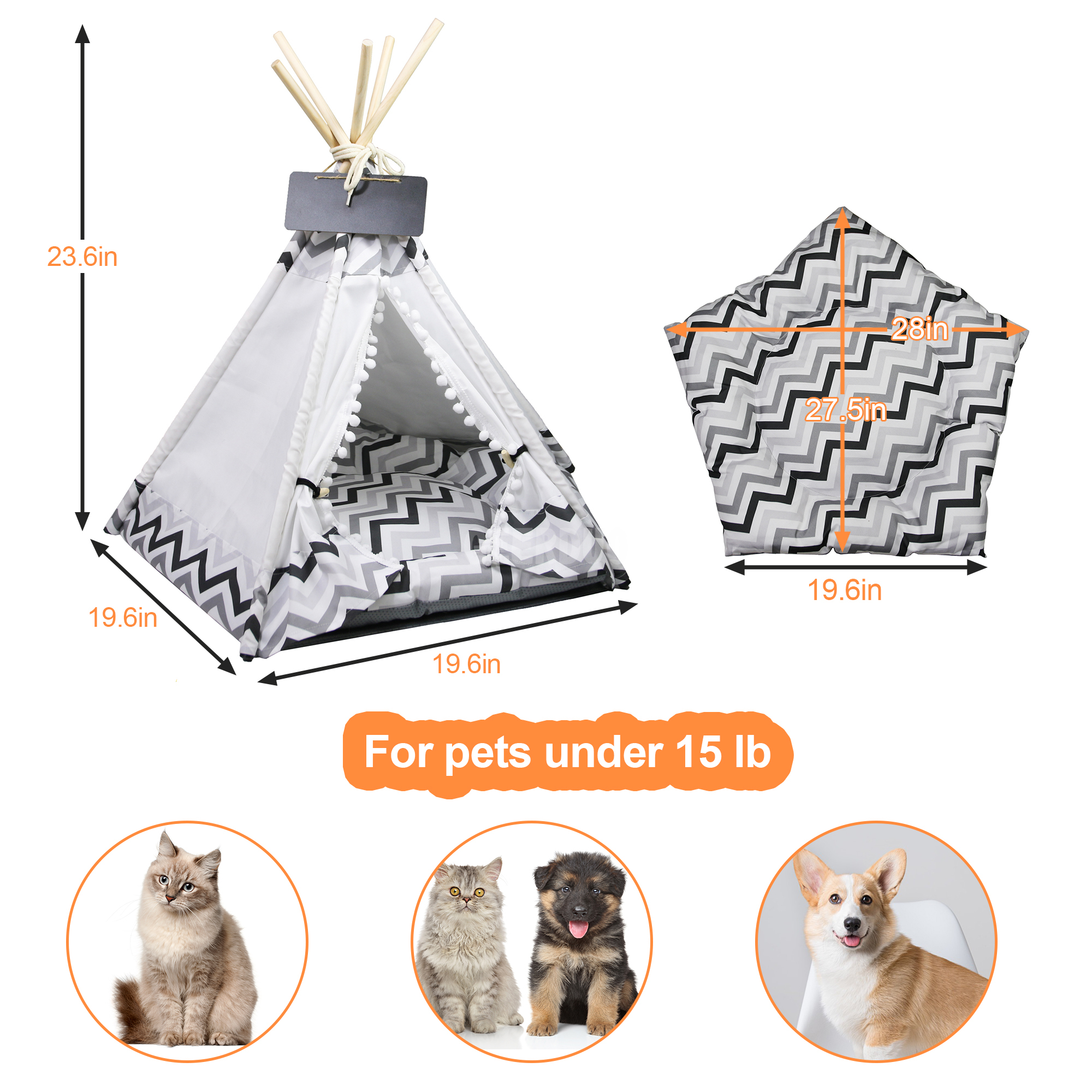 Tipi portátil para mascotas para mascotas pequeñas con cojines GRDTE-6