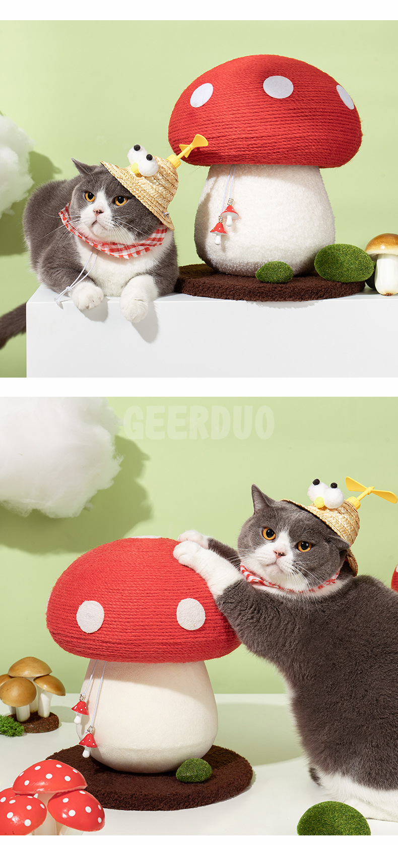 Poste para rascar gatos con forma de hongo Juguetes interactivos para gatos (6)