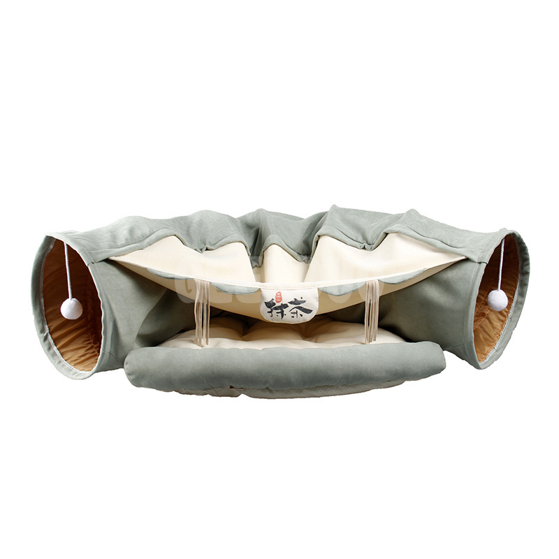 Cama de gato plegable extraíble 2 en 1 cálida y acogedora con juguetes de túnel GRDTC -1