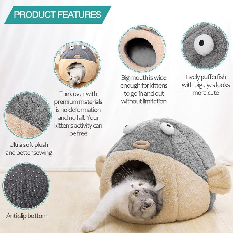 Cueva suave y cálida para gatos con almohada acolchada lavable GRDDC-12