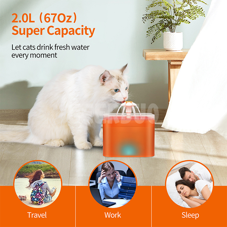 Fuente de agua Crystal Cat de acero inoxidable, fuente para mascotas con luz LED GRDWF-2