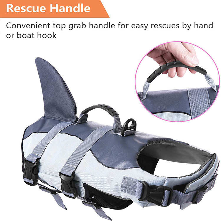 Chaleco salvavidas para perros en forma de tiburón con asa de rescate GRDAJ-3